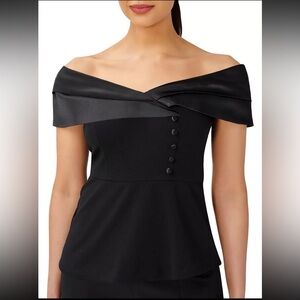 Adrianna Papell Womens Black Satin Solid Off The Shoulder Shirt 2